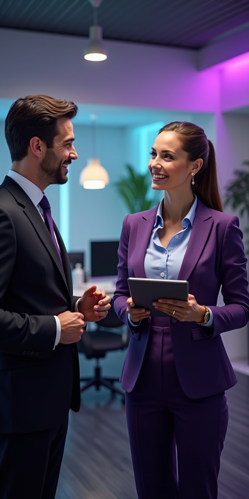 Two UK SME professionals collaborating on an AI workflow