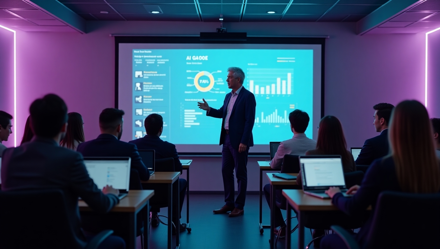 An AI tools training session with Make.com on screen
